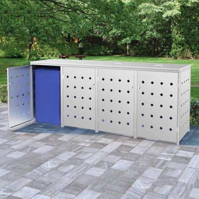 Walplus Quadruple Wheelie Bin Shed 240 L Stainless Steel from B&Q