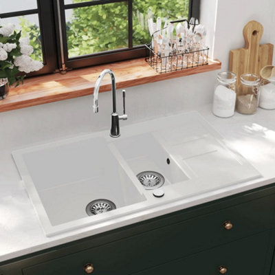 B&Q -  Granite Kitchen Sink Double Basins White
