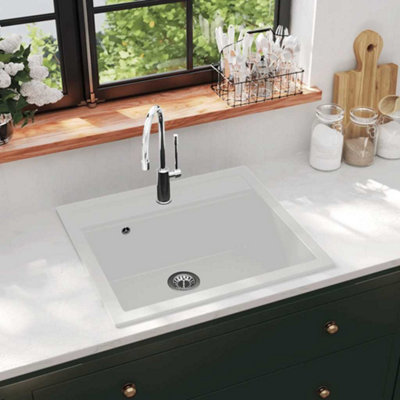 Vidaxl White Granite Kitchen Sink Single Basin