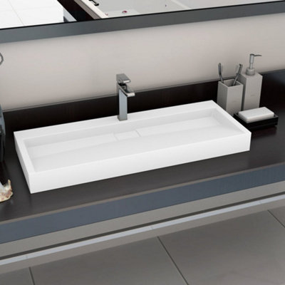 Vidaxl Wash Basin 120X46X11 Cm Mineral Cast/marble Cast White Basins from B&Q