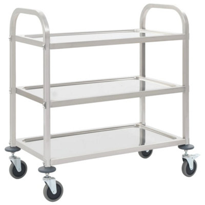 Vidaxl 3-Tier Kitchen Trolley 96.5X55X90 Cm Stainless Steel Serving Carts from B&Q