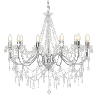 B&Q -  Chandelier With Beads Silver 12 X E14 Bulbs