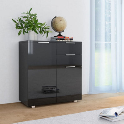 B&Q -  Sideboard High Gloss Black 71X35X80 Cm Engineered Wood