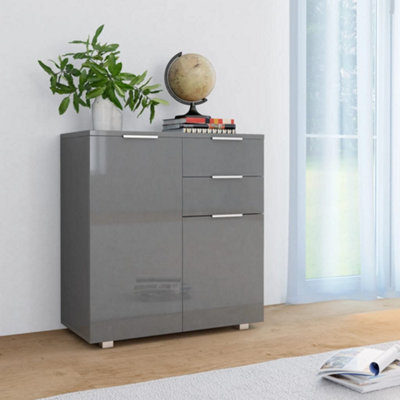 Vidaxl Sideboard High Gloss Grey Engineered Wood Drawer Cabinet Organiser - Image 3