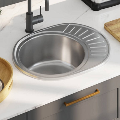 Vidaxl Kitchen Sink With Strainer And Trap Oval Stainless Steel Kitchen Sinks from B&Q