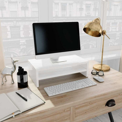 Vidaxl White Monitor Stand High Gloss 42X24x13 Cm Engineered Wood
