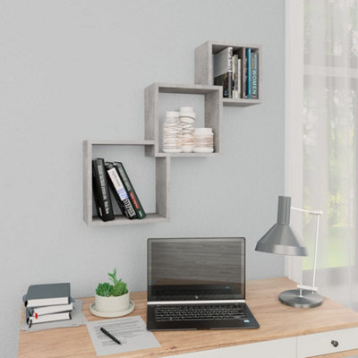 vidaXL Cube Wall Shelf Grey Engineered Wood 68x15x68 cm - Image 3