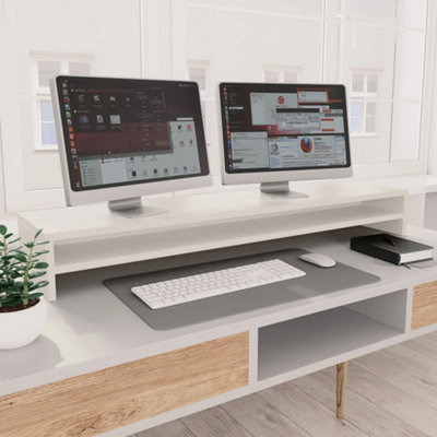 B&Q -  Monitor Stand White 100X24X13 Cm Engineered Wood Monitor Stands