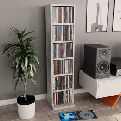 vidaXL CD Cabinet Concrete Grey 21x20x88 cm Engineered Wood - 6 Compartments - Image 4