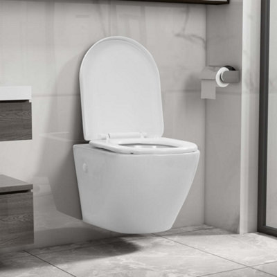 Vidaxl Wall Hung Rimless Toilet Ceramic Wall Hung Toilets White