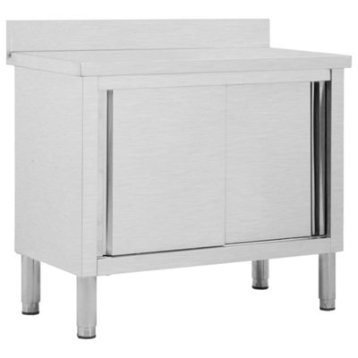 Vidaxl Work Table With Sliding Doors 100X50X(95-97) Cm Stainless Steel from B&Q