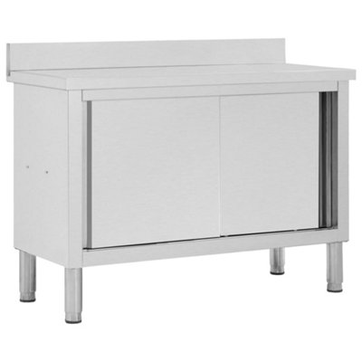Vidaxl Work Table With Sliding Doors 120X50X(95-97) Cm Stainless Steel from B&Q