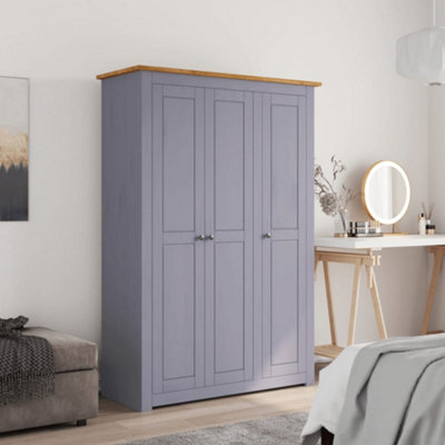 Vidaxl 3-Door Wardrobe Grey Pine Panama Range Bedroom Clothes Organiser Closet - Image 3