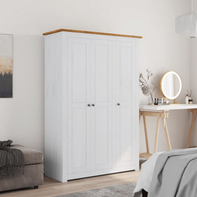 VidaXL 3-door Wardrobe - White - 118x50x171.5 cm - Pine Wood - Panama Range - Image 3