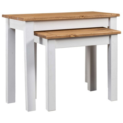 B&Q -  Nesting Tables 2 Pcs White Solid Pine Wood Panama Range Nesting Tables