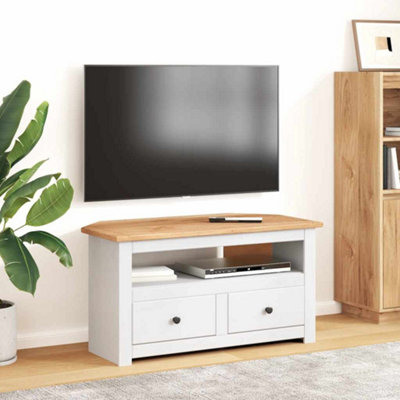 Vidaxl Corner TV Cabinet - 93x49x49 cm - Solid Pine Wood - White - Image 3