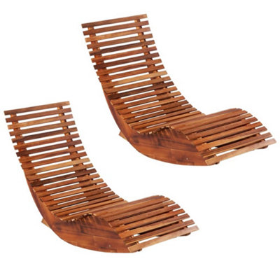 B&Q -  Rocking Sun Loungers 2 Pcs Acacia Wood Sun Loungers