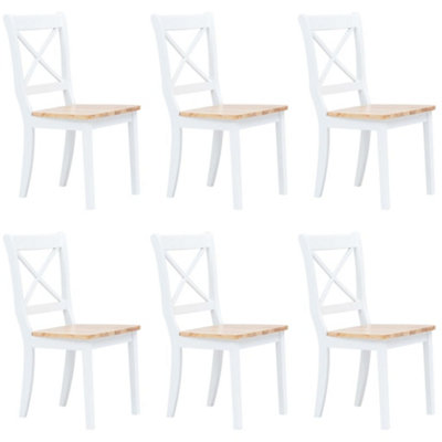 B&Q -  Dining Chairs 6 Pcs White And Light Wood Solid Rubber Wood Dining Chairs