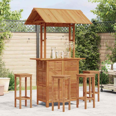 B&Q -  Outdoor Bar Table With Rooftop 113X106X217 Cm Solid Acacia Wood Bar Tables