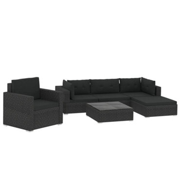 B&Q -  6 Piece Garden Lounge Set With Cushions Poly Rattan Black