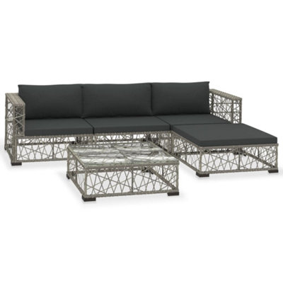 B&Q -  5 Piece Garden Lounge Set With Cushions Poly Rattan Grey