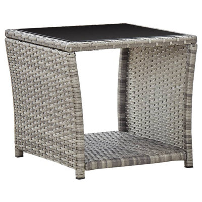 Vidaxl Coffee Table Grey 45X45X40 Cm Poly Rattan And Glass