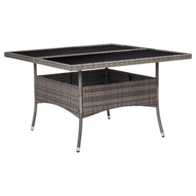B&Q -  Outdoor Dining Table Grey Poly Rattan And Glass Dining Tables