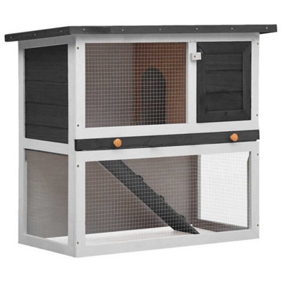 B&Q -  Outdoor Rabbit Hutch 1 Door Grey Wood
