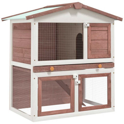 B&Q -  Outdoor Rabbit Hutch 3 Doors Brown Wood