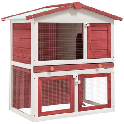 B&Q -  Outdoor Rabbit Hutch 3 Doors Red Wood