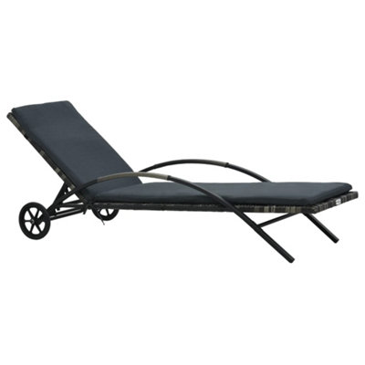 Vidaxl Sun Lounger With Cushion & Wheels Poly Rattan Anthracite from B&Q