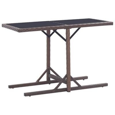 Vidaxl Brown Garden Table 110X53x72 Cm Glass And Poly Rattan