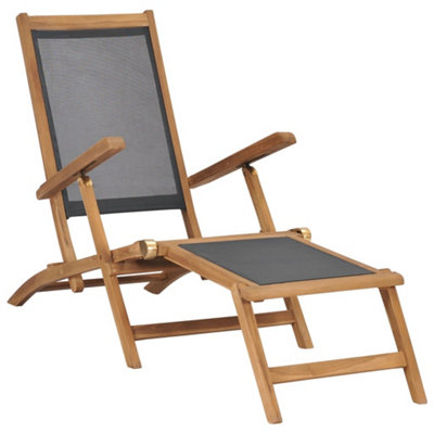 Vidaxl Deck Chair With Footrest Solid Teak Wood Black from B&Q