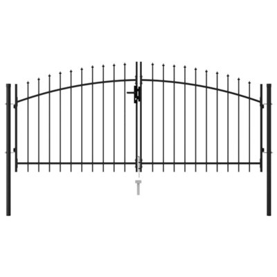 Vidaxl Fence Gate Double Door With Spike Top Steel 3X1.25 M Fence Gates Black