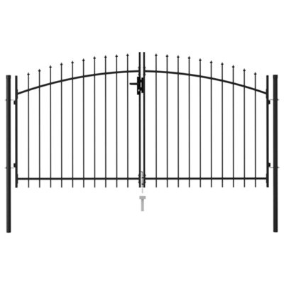 Vidaxl Black Fence Gate Double Door With Spike Top Steel 3X1.5 M Fence Gates