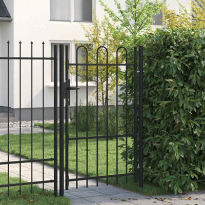 Vidaxl Black Fence Gate Single Door With Arched Top Steel 1X1.5 M Fence Gates
