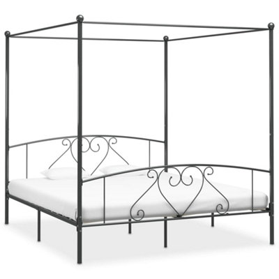 284446 Vidaxl Canopy Bed Frame Without Mattress Grey Metal 200X200 Cm from B&Q
