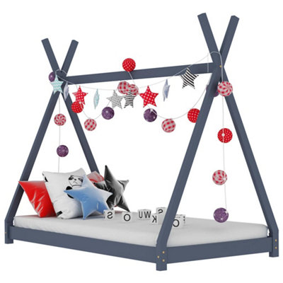 Vidaxl Kids Bed Frame Solid Pine Wood 70X140 Cm Kids Bed Frames Grey