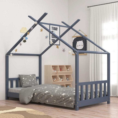 Vidaxl Grey Kids Bed Frame Solid Pine Wood 70X140 Cm