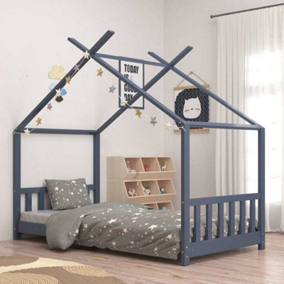 B&Q -  Kids Bed Frame Grey Solid Pine Wood 80X160 Cm