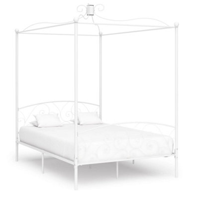 Vidaxl White Bed Frame Without Mattress With Canopy 140X200 Cm Metal