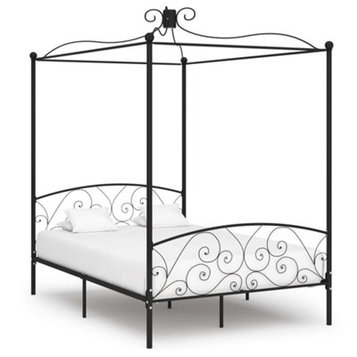 284477 Vidaxl Canopy Bed Frame Without Mattress Black Metal 140X200 Cm from B&Q