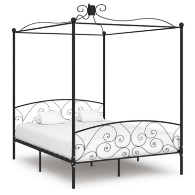 284478 Vidaxl Canopy Bed Frame Without Mattress Black Metal 160X200 Cm from B&Q