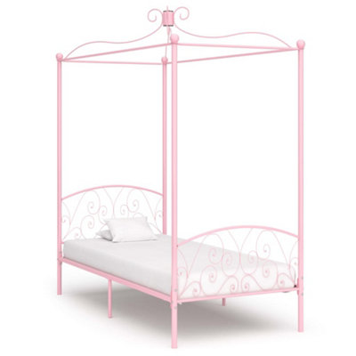284487 Vidaxl Canopy Bed Frame Without Mattress Pink Metal 100X200 Cm from B&Q