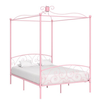 284488 Vidaxl Canopy Bed Frame Without Mattress Pink Metal 120X200 Cm from B&Q