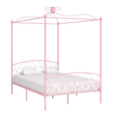 284489 Vidaxl Canopy Bed Frame Without Mattress Pink Metal 140X200 Cm from B&Q