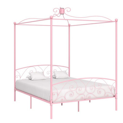284490 Vidaxl Canopy Bed Frame Without Mattress Pink Metal 160X200 Cm from B&Q