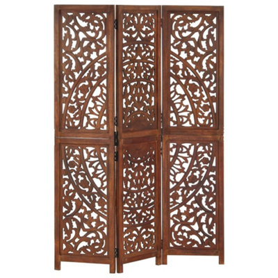 B&Q -  Hand Carved 3-Panel Room Divider Brown 120X165 Cm Solid Mango Wood Room Dividers - Image 3