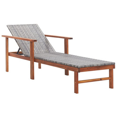 Vidaxl Sun Lounger Poly Rattan And Solid Acacia Wood Grey