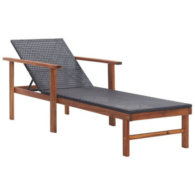 Vidaxl Sun Lounger Poly Rattan And Solid Acacia Wood Black